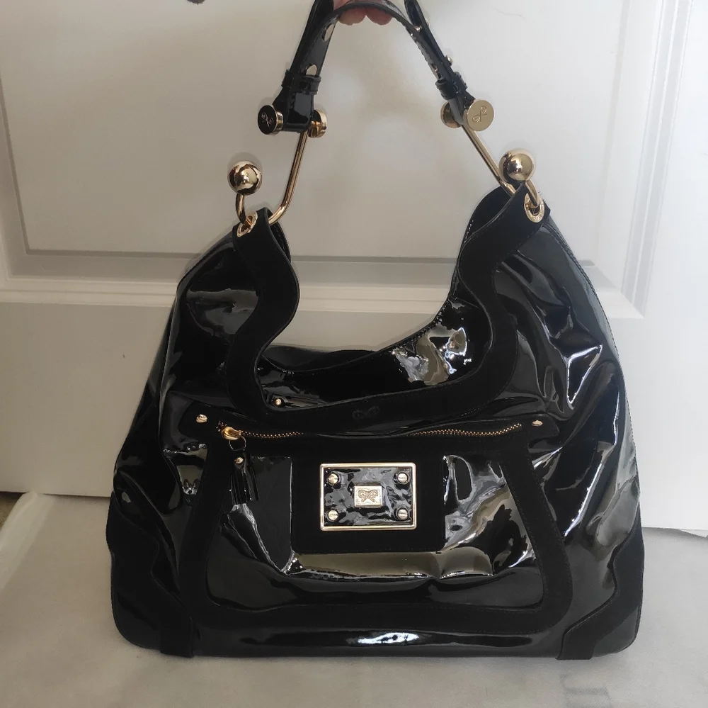 Anya Hindmarch Black Patent Leather Lautner Hobo